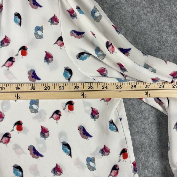 Rose Olive Tunic Top Woman 2X Bird Print 3/4 Sleeve Lightweight Pintuck Artsy - Picture 9 of 14